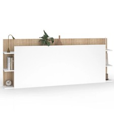 Tête de lit sur pied CIRI pour lit 140 et 160 cm avec rangements blanc et bois