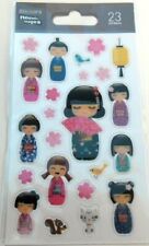 Stickers 3d époxy Poupées Kokeshi Japon  planche 14 cm x 7,5 cm