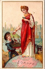 Lady Standing Map With Little Boy Manufacture De Chicoree French Trade Card