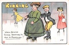 Old postcard illustrator / rinking / skating / roller skating No. 2