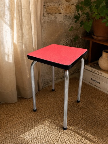 Tabouret vintage formica rouge - vintage,