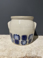 Vintage 70 year sandstone pot - signed LML France - blue decor - deco utensil
