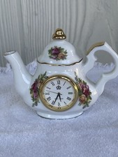 Vtg Royal Albert Old Country Roses Decorative Miniature Teapot Clock