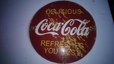  RARE PLAQUE COCA COLA  EN EMAIL 1940 31CM MADE IN USA