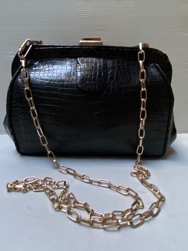 Sac box tout cuir - croco, noir