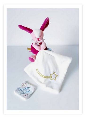 Doudou plat peluche - lapin, rose