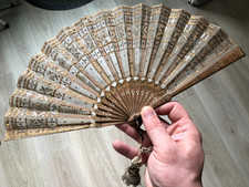 Ancien Eventail Collection Bois dentelle paillette XIX-XXéme