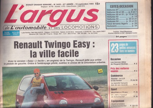 Argus 3423 twingo easy - l'argus, n°3423