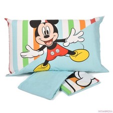 Draps Lit Mickey Bleu Céleste Coloré 100% Coton Disney