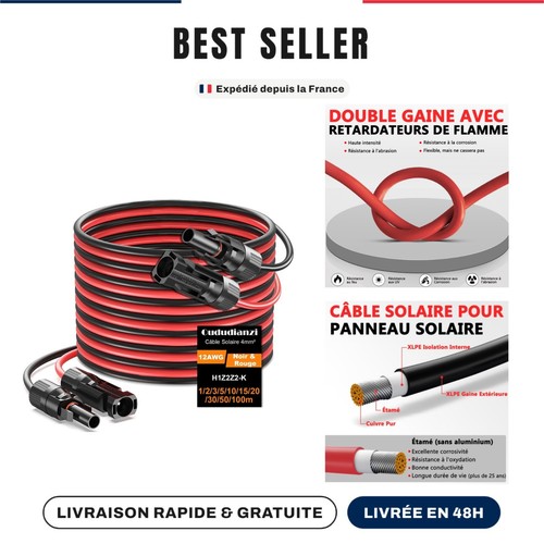 Câble solaire 4mm 5m - solaire,