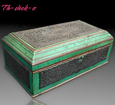 JEWELRY BOX BOX GREEN PADS METAL PLATES CHISELED EP.XVIIEME