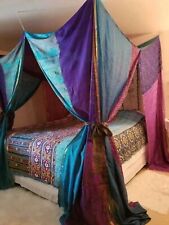 Lit Décor Indien Vintage Soie Sari Ethnique Lit Baldaquin Coloré Variés Rideaux