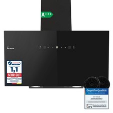 Hotte Aspirante 90cm Évacuation Recyclage Murale Inclinée Noire Contrôle Gestuel