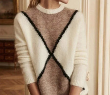 Sezane Quentin Ivory Taupe Merino Wool Mohair Blend Crewneck Sweater Size S