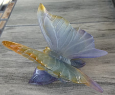 Signed Daum France Pate De Verre Crystal Butterfly on Leaves Figurine