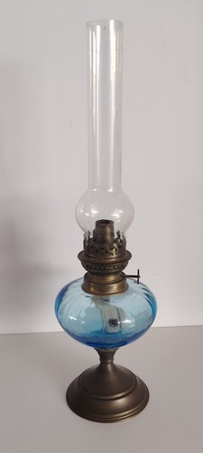 Lampe petrole verre bleu - en,