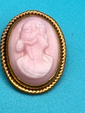 Vintage Pink Cameo Brooch Gold Tone Old