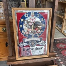 Vintage Budweiser Mirror Clock - Genuine - USA - Screen Printed Glass