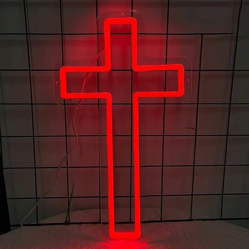 Enseigne néon croix jésus