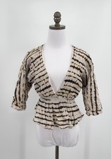 Mes Demoiselles Ivory Gauze Stripe Double V Kimono Top Sz 34