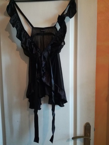Nuisette noire voile satin - voile,