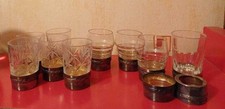 Lot of 9 Small Crystal Liquor Glasses with Silver Stand | Good Condition