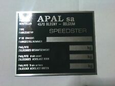 Nameplate Apal buggy kitcar 356 sign ID plate tag aluminium s100