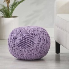 Noble House Living Room Round Pouf 21" X 14" X 21" Fabric Hand Knit LAVENDER