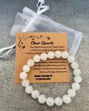 CLEAR QUARTZ Bracelet Stretch Fit Handmade +Gift Bag & Card Crystal Gemstone 8mm