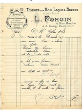 PARIS (XI) facture dorure sur bois laque et décors PONCIN 11 rue Basfroi 1913