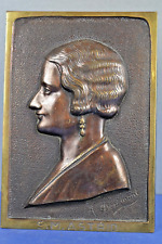 Signed Antique Early 20th Century Bronze Plaque Queen Astrid, Belgium,c1925