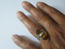 bague en argent massif, noeud papillon d'oeil de tigre, contour ajouré, t. 53