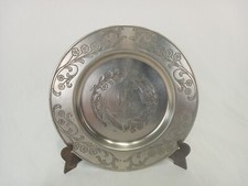 Vintage Les postaniers Hutois pure pewter hand made engraved wall plate Belgium