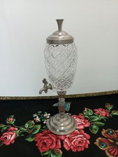Antique Absinthe Fountain Carafe Glass and Silver Metal Drink Dispenser