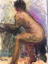 Very beautiful academic painting woman workshop sitting 1950 oil on panels