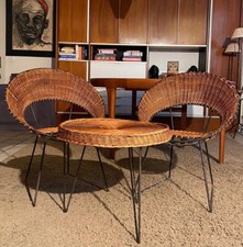 1950 Raoul Guy Wicker Chair and Coffee Table Set of 2