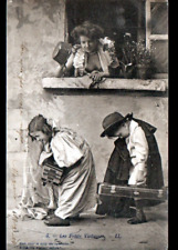 ACCORDIONIST & BEGGAR / STREET CHILD Musician with ACCORDION before 1904