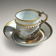 Antique porcelain cup and saucer, lemon France 1815