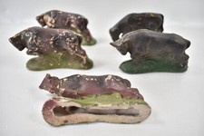 LOT DE 5 ANCIENNES FIGURINES DE BOVINS VACHES EN COMPOSITE DEBUT XXe SIECLE