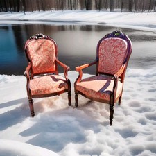 Pair of 19th Century Early 20th Century Fabric & Walnut Armchairs