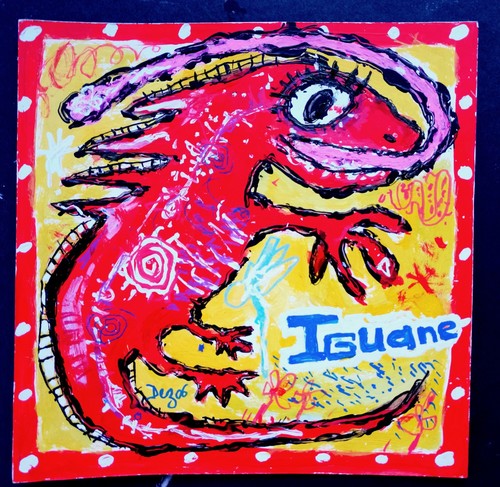 Tableau peinture iguane varan - tableau,