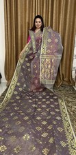 Jamdani Saree Exclusive Resham silk Hand Made Dhakai Jamdani Sari With Bp