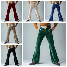 Hommes Velours Évasé Pantalon Costume Rétro Disco Fin Habillé Patte D’Éléphant