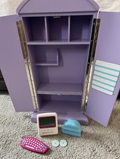 American Girl Computer Desk Armoire Storage Bookshelf Lavender With Accessories