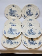 8 Large Vintage Sarreguemines Flanders And Surrey Flat Plates Blue Decor