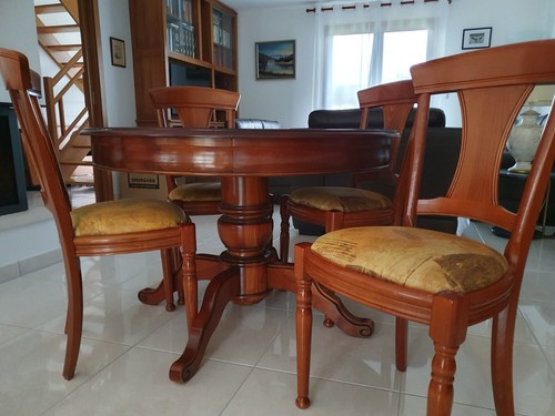Table ronde merisier deux - table, +