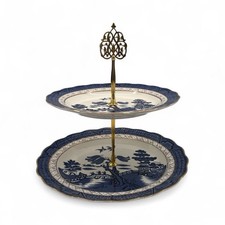 Booths Real Old Willow 2 Tiered Serving Tray Porcelain Gold Rim