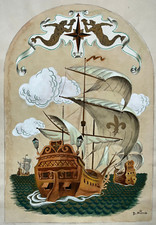 Bateau Voile Caravelle BERNARD MINNE Dessin PEINTURE XX°