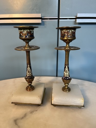 Paire bougeoir bronze émail - paire,
