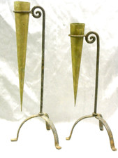 RARE PAIRE VASE BOUGEOIR SOLIFLOR FER FORGE BRONZE ANCIEN CHANDELIER CANDLESTICK